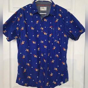 Free Planet Holiday Reindeer Print Button Down 100% Cotton XL Slim Cut
